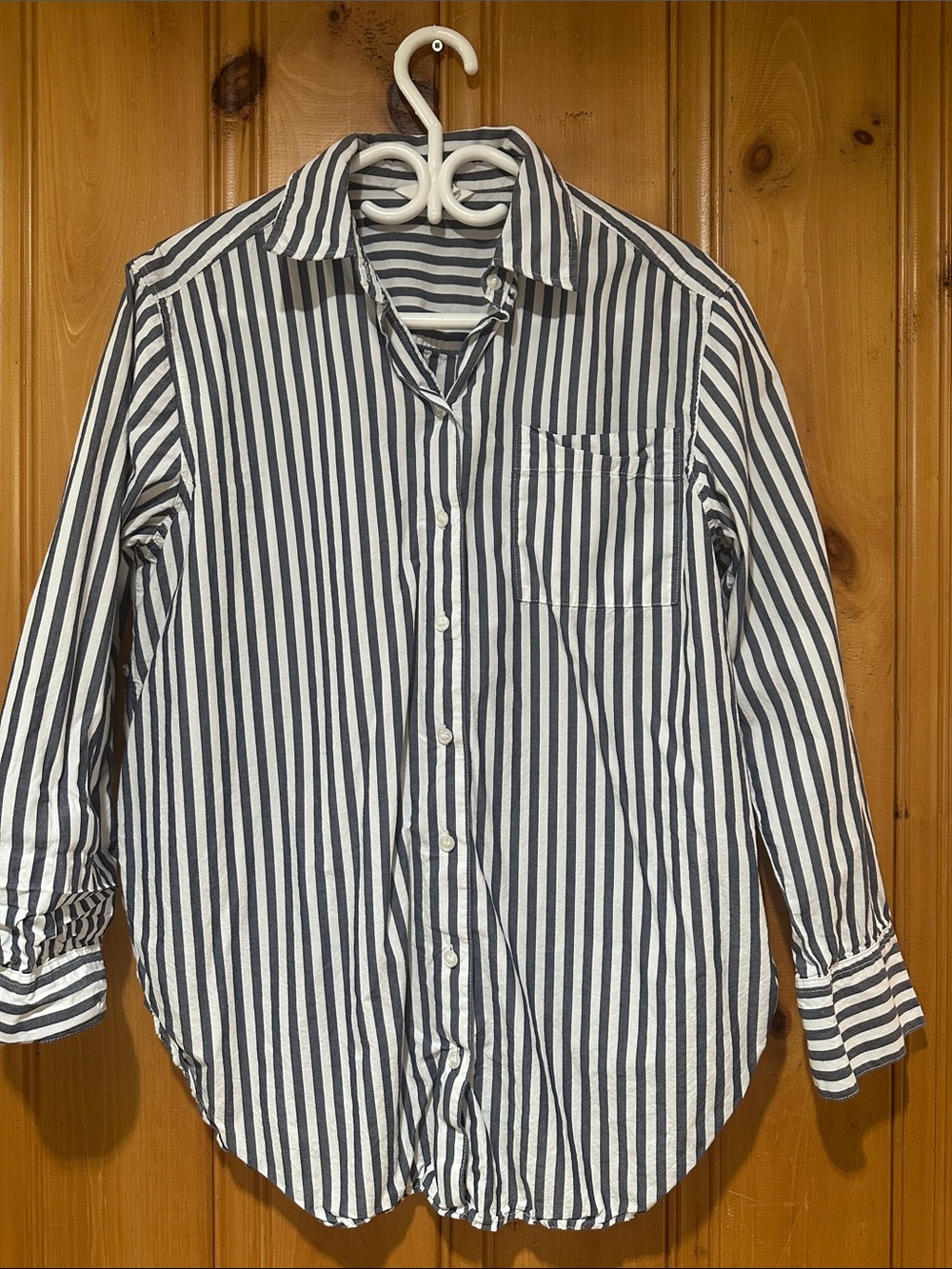H&M Women's Vertical Stripe Button-Down Shirt - Navy & White